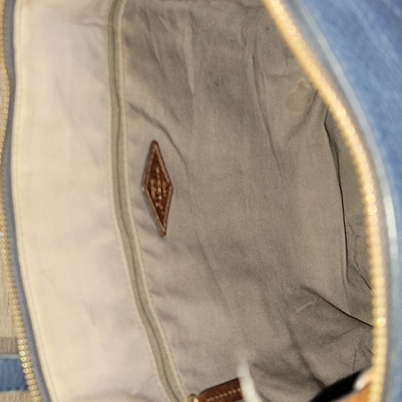 Fossil Blue Leather Tote Shoulder Bag Handbag Purse - Picture 12 of 14